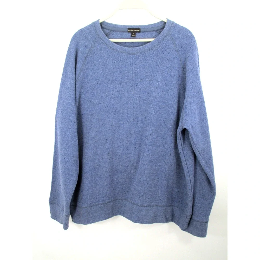 Banana Republic Men XL Blue Thermal Pullover Sweater Cotton Blend Raglan Sleeve